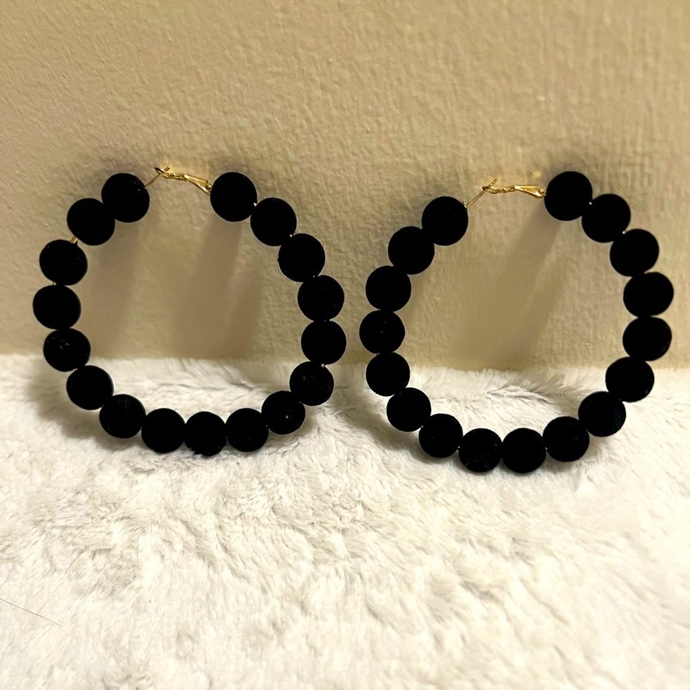 Black Soft Ball Loop Earrings
